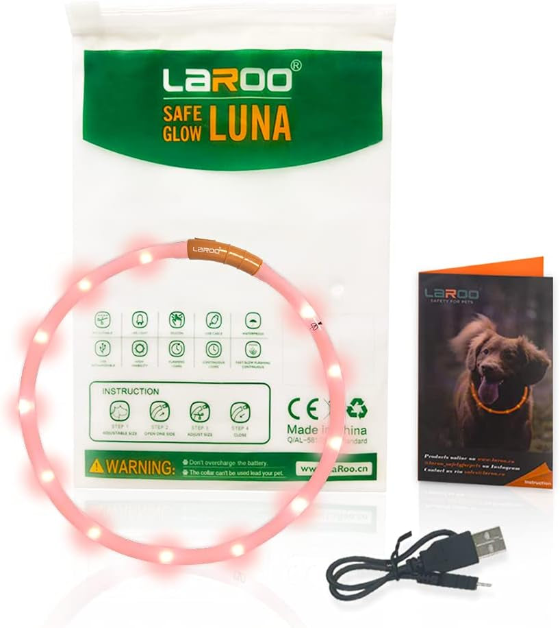 LED Light-Up Dog Collar, USB Rechargeable, 3 Flash Modes