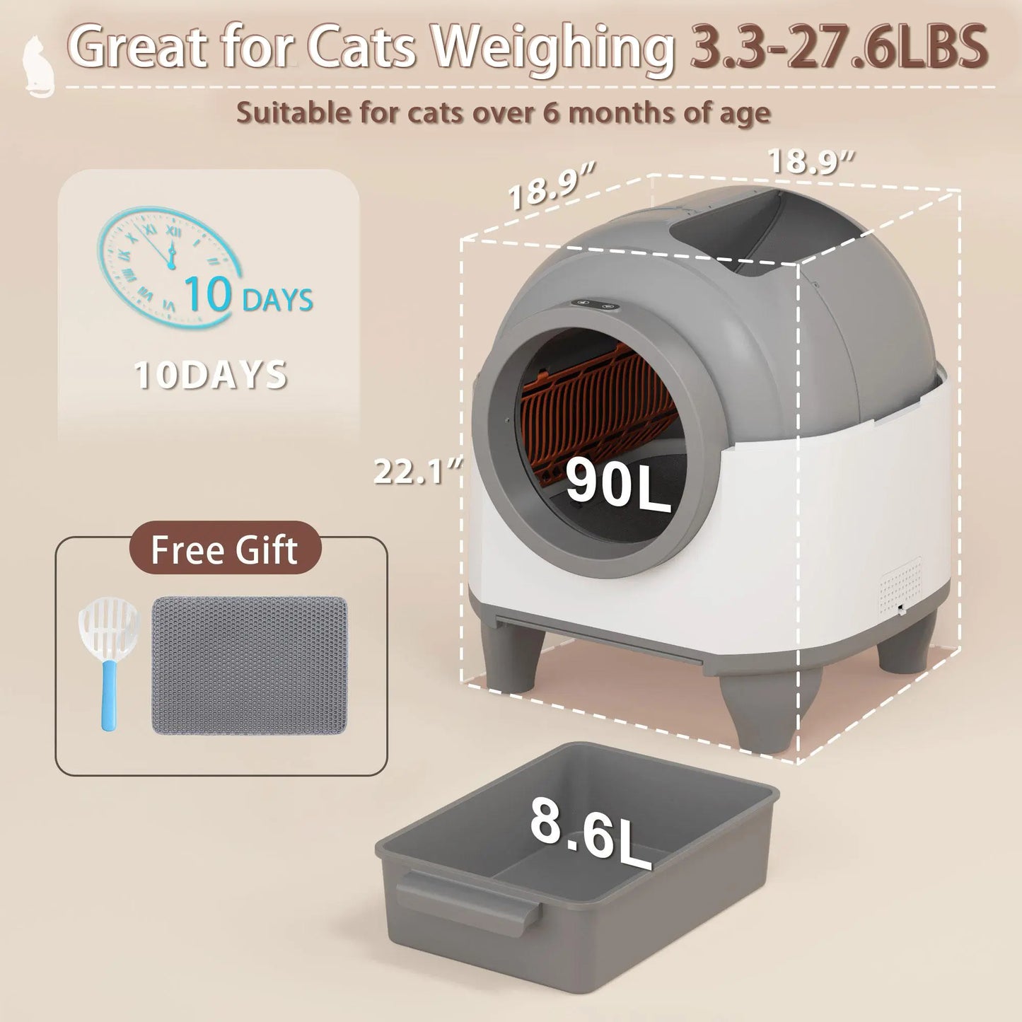 Warcat Smart Low-Noise Auto-Cleaning Litter Box 90L Self Cleaning Cat Litter Box App-Controlled via 2.4G Wifi with Smart Sensors, Safety Protection, Easy Maintenance, Easy Setup & Clean #Tiktokshopsummersale #Summersale