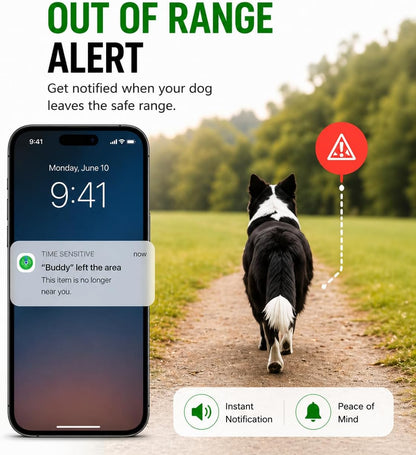 GPS Pet Tracker Collar, Waterproof, No Monthly Fee (Apple Find My Compatible)