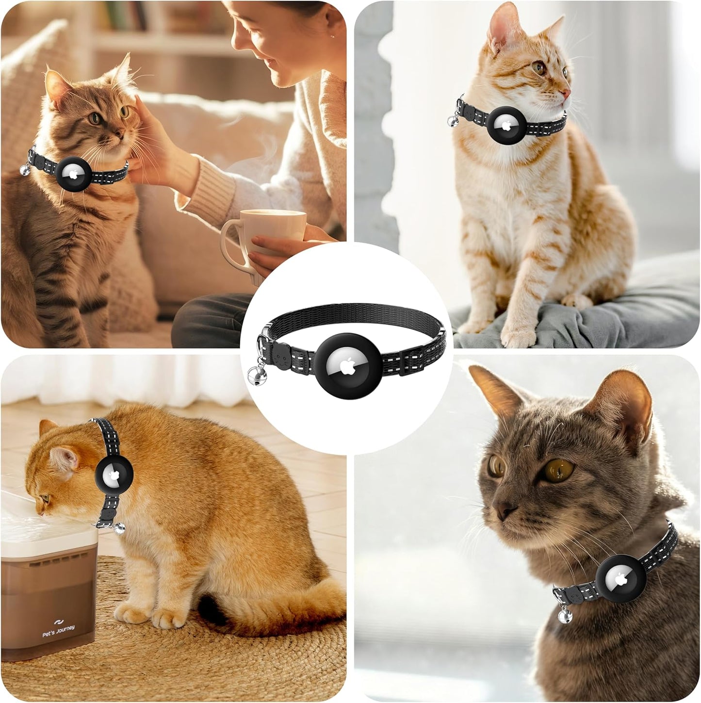 Airtag Cat Collar, Breakaway Cat Collar with Apple Airtag Holder | Reflective Air Tag Kitten Collar with Bell, Adjustable Tracking Collar for Kittens for Boys Girls, Black