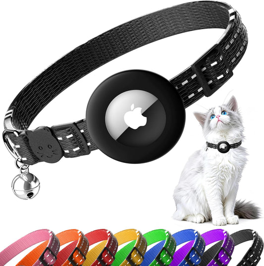 Airtag Cat Collar, Breakaway Cat Collar with Apple Airtag Holder | Reflective Air Tag Kitten Collar with Bell, Adjustable Tracking Collar for Kittens for Boys Girls, Black