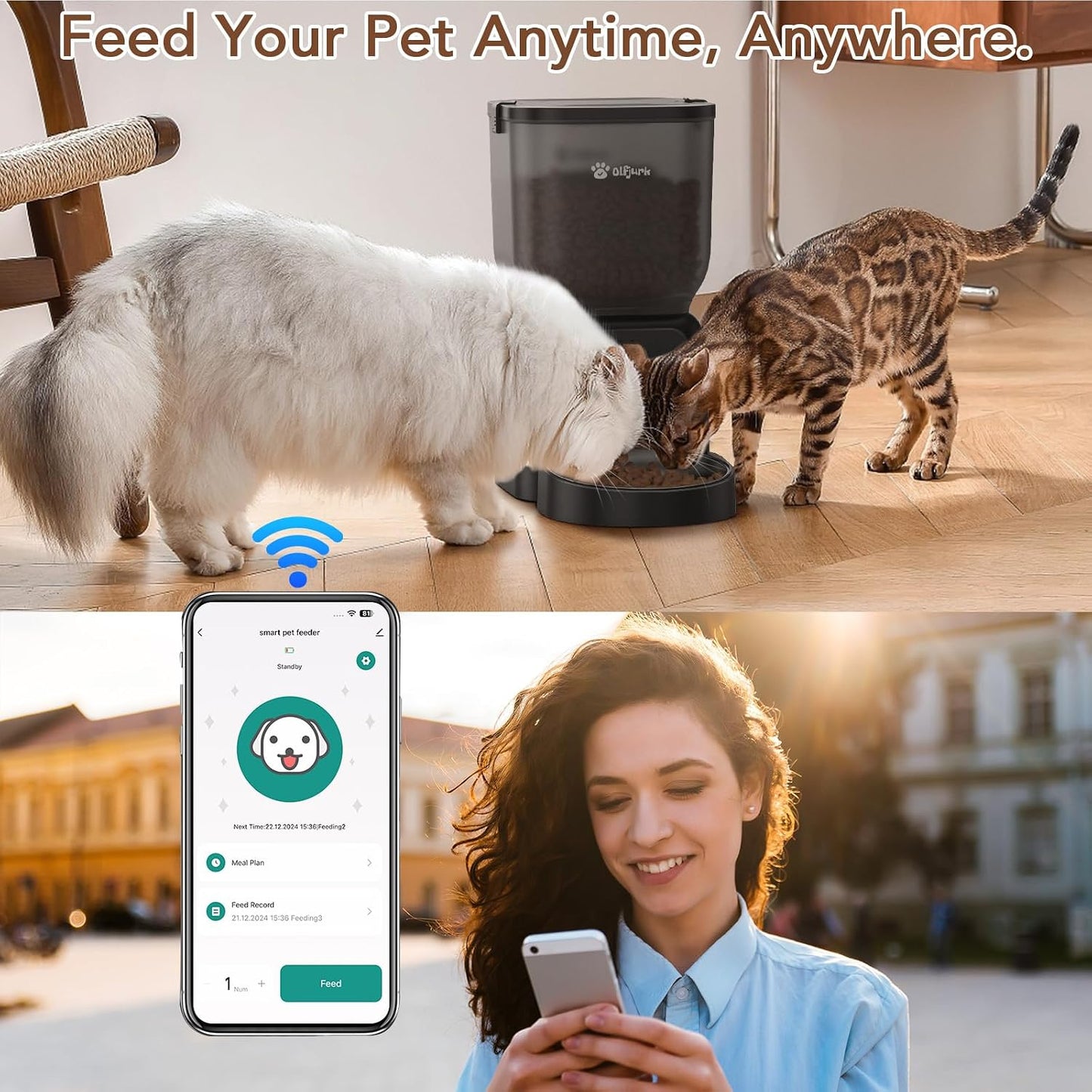 Smart App-Controlled Pet Feeder, Timed Meals for Cats & Dogs