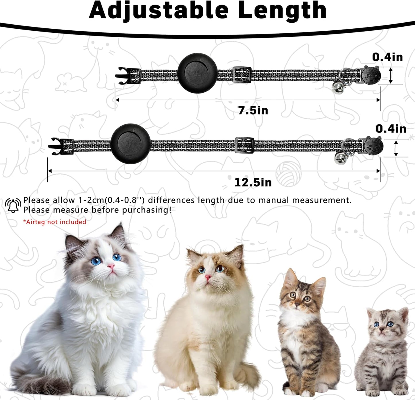 Airtag Cat Collar, Breakaway Cat Collar with Apple Airtag Holder | Reflective Air Tag Kitten Collar with Bell, Adjustable Tracking Collar for Kittens for Boys Girls, Black