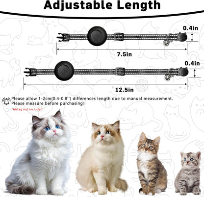 Airtag Cat Collar, Breakaway Cat Collar with Apple Airtag Holder | Reflective Air Tag Kitten Collar with Bell, Adjustable Tracking Collar for Kittens for Boys Girls, Black