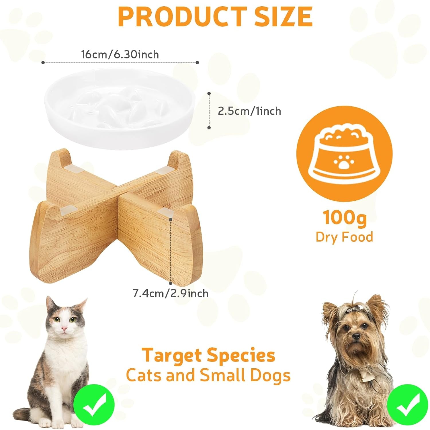 Raised Ceramic Slow Feeder Cat Bowl, Anti-Gulping & Whisker-Friendly