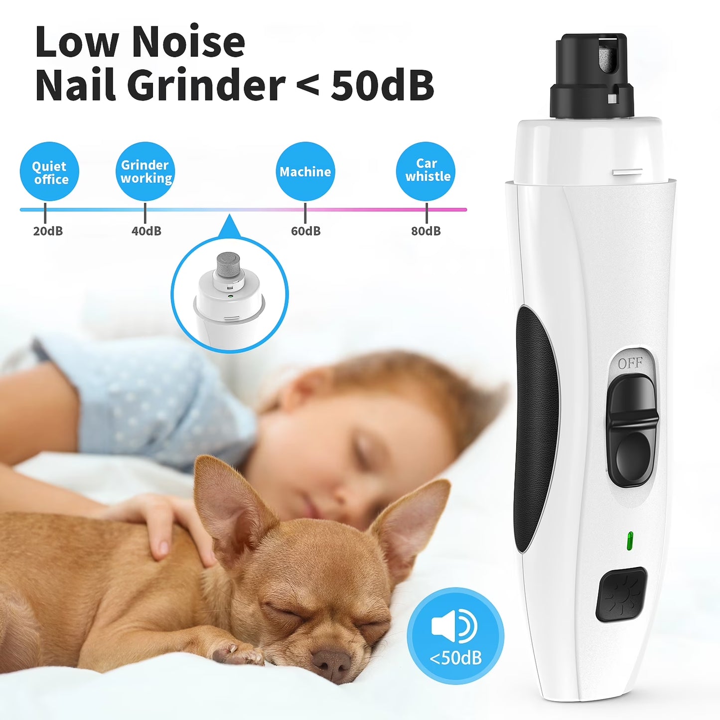 Electric Pet Nail Grinder, Quiet 2-Speed Rechargeable