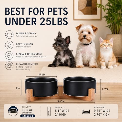 Petygooing ceramic pet bowl set - size details