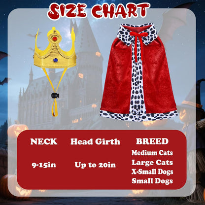 Cat Halloween Costumes, Pet Cat King Costume King Red Cloak Golden Crown Set Halloween King Prince Costumes for Cats Kitty Small Dogs