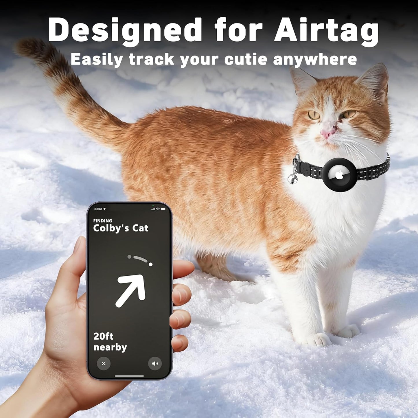 Airtag Cat Collar, Breakaway Cat Collar with Apple Airtag Holder | Reflective Air Tag Kitten Collar with Bell, Adjustable Tracking Collar for Kittens for Boys Girls, Black