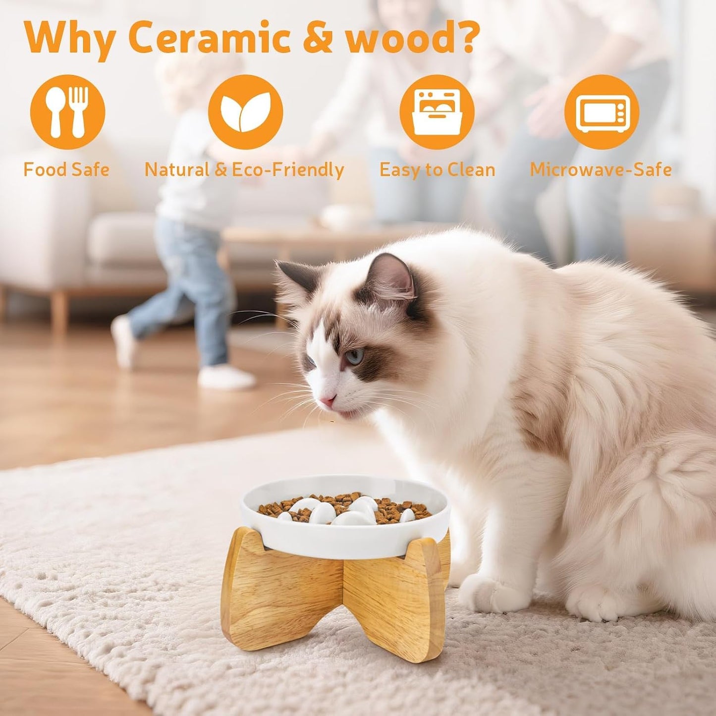 Raised Ceramic Slow Feeder Cat Bowl, Anti-Gulping & Whisker-Friendly