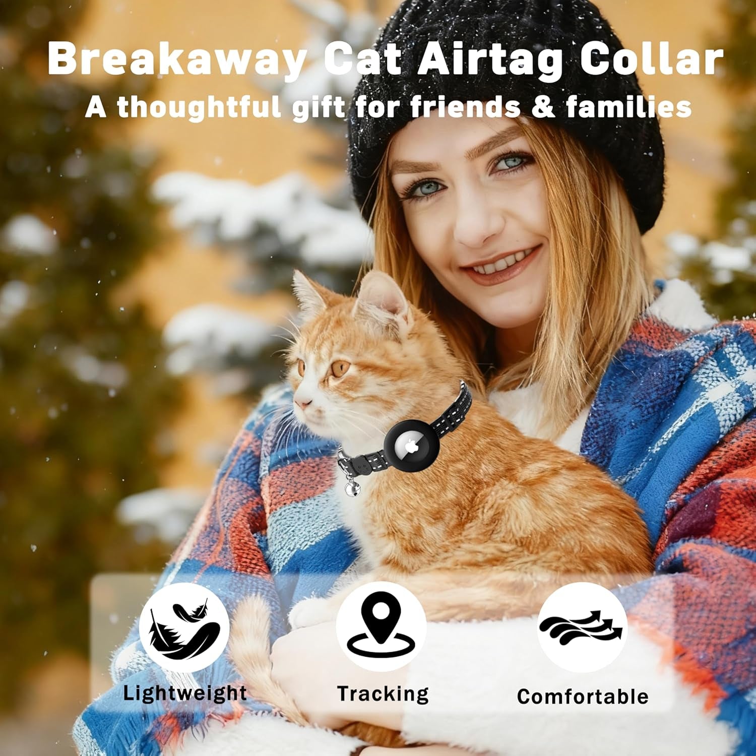 Airtag Cat Collar, Breakaway Cat Collar with Apple Airtag Holder | Reflective Air Tag Kitten Collar with Bell, Adjustable Tracking Collar for Kittens for Boys Girls, Black