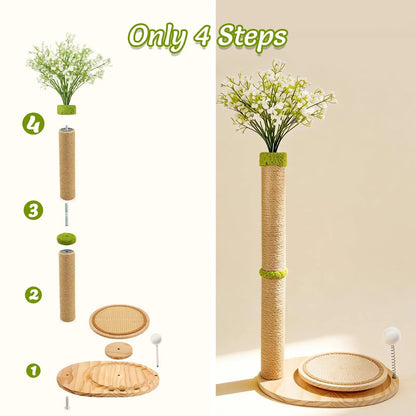 Cute Babys Breath Flower Cat Scratching Post, 39" Tall Cat Scratcher, Interactive Cat Toys with Ball Track & Spring Ball, Cat Scratch Post with Pad for Indoor Cats Adults and Kittens #Summersale