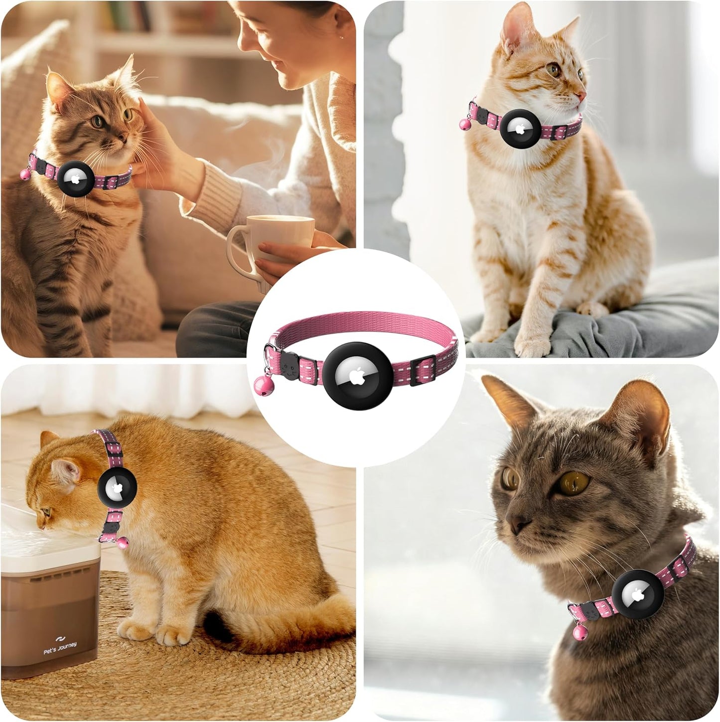 Airtag Cat Collar, Breakaway Cat Collar with Apple Airtag Holder | Reflective Air Tag Kitten Collar with Bell, Adjustable Tracking Collar for Kittens for Boys Girls, Pink
