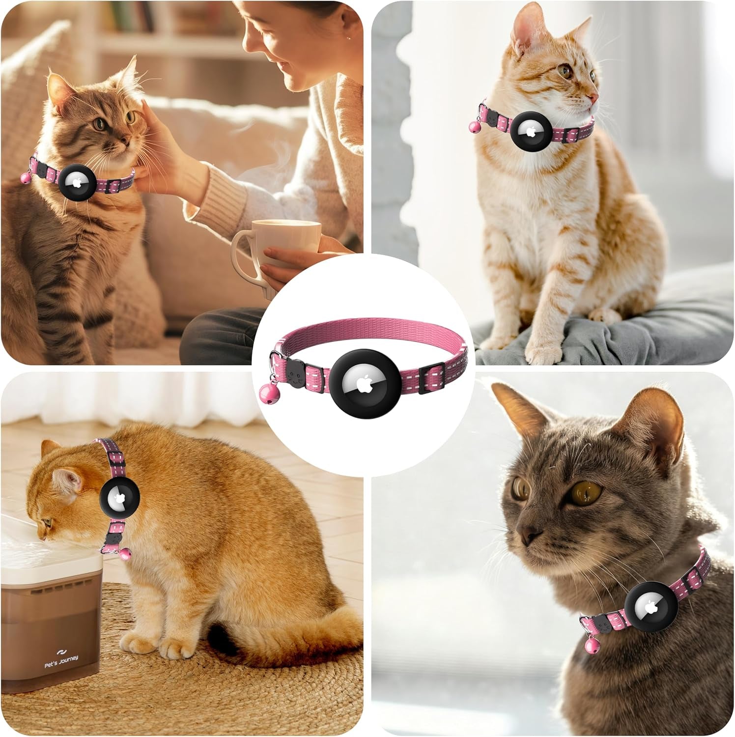 Airtag Cat Collar, Breakaway Cat Collar with Apple Airtag Holder | Reflective Air Tag Kitten Collar with Bell, Adjustable Tracking Collar for Kittens for Boys Girls, Pink
