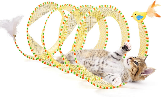 Potaroma spiral tunnel cat toy with feather and bell