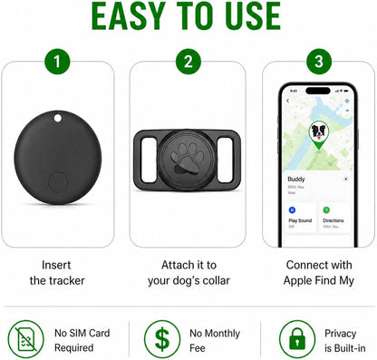 GPS Pet Tracker Collar, Waterproof, No Monthly Fee (Apple Find My Compatible)