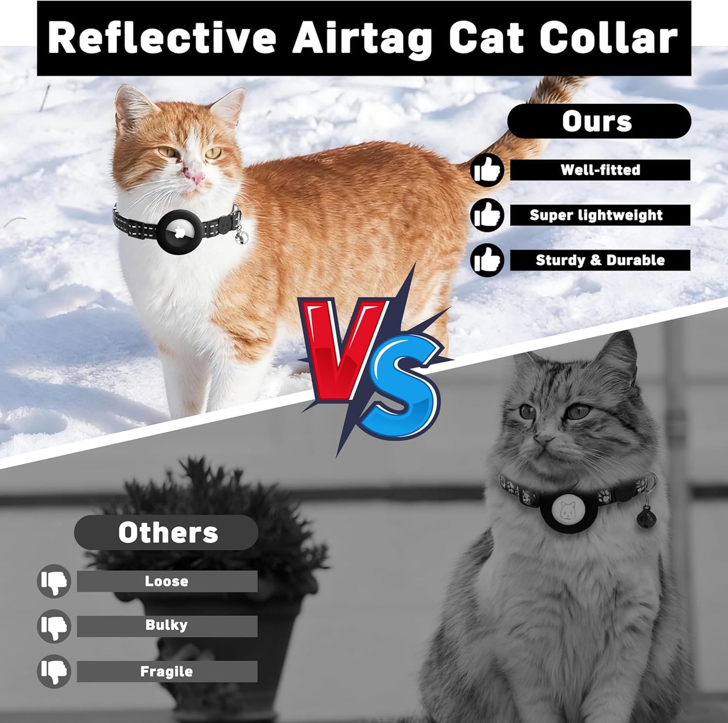 Airtag Cat Collar, Breakaway Cat Collar with Apple Airtag Holder | Reflective Air Tag Kitten Collar with Bell, Adjustable Tracking Collar for Kittens for Boys Girls, Black
