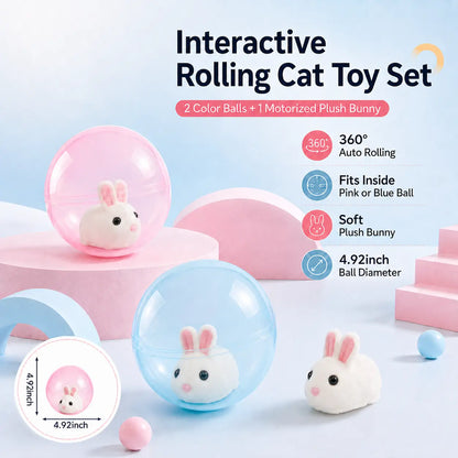 Automatic Rolling Ball Interactive Cat Toy - Electric 360-Degree Rotating, Lifelike Prey, Random Movement, Reinforced Parts, Energy-Efficient Motor, Long Battery Life, USB-C Rechargeable, Indoor Hunting Toy, Blue/Pink Options, Ideal Birthday Gift for Cats