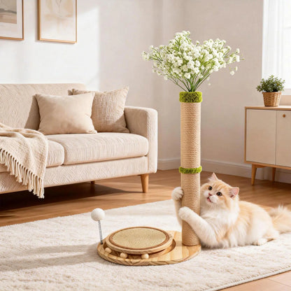 Cute Babys Breath Flower Cat Scratching Post, 39" Tall Cat Scratcher, Interactive Cat Toys with Ball Track & Spring Ball, Cat Scratch Post with Pad for Indoor Cats Adults and Kittens #Summersale