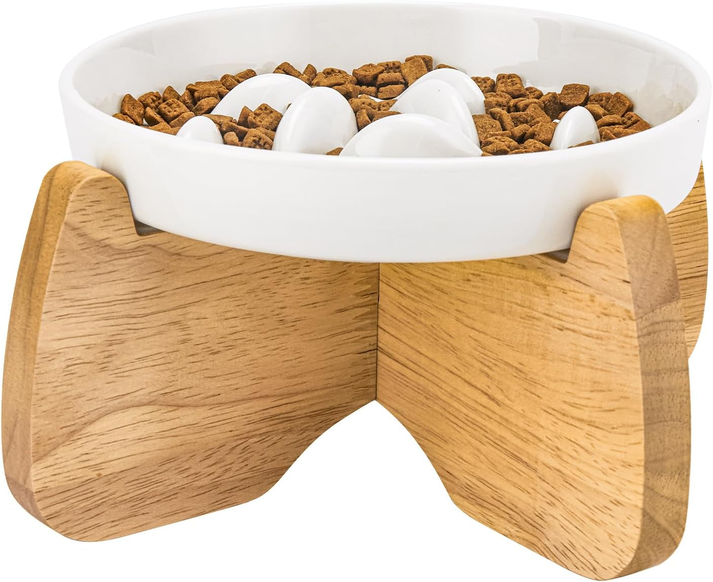 Raised Ceramic Slow Feeder Cat Bowl, Anti-Gulping & Whisker-Friendly