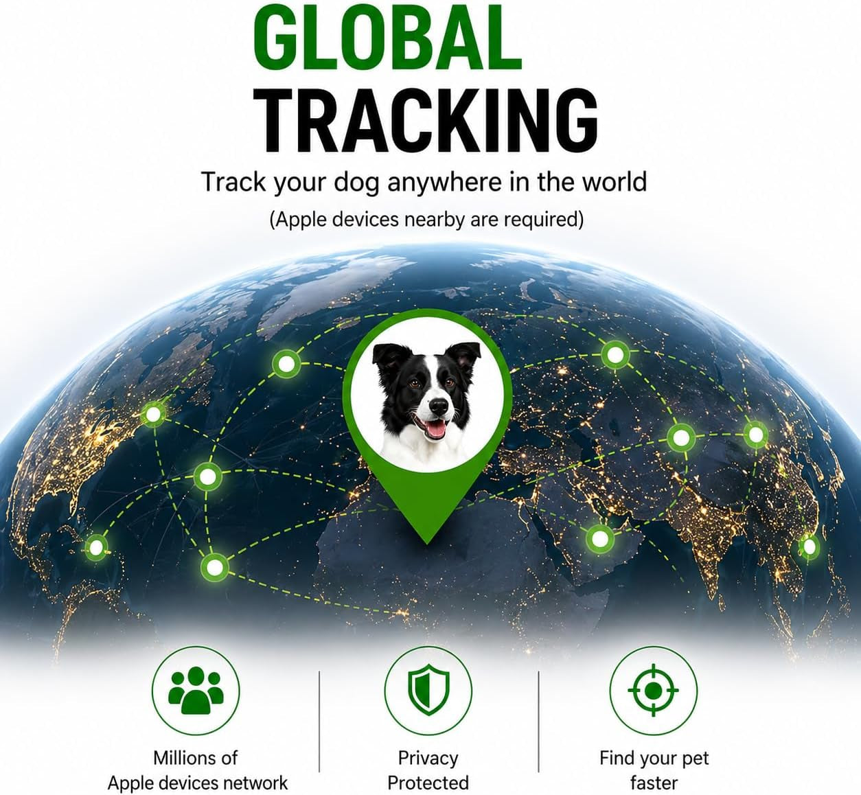 GPS Pet Tracker Collar, Waterproof, No Monthly Fee (Apple Find My Compatible)