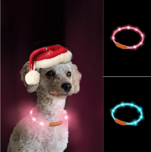 LED Light-Up Dog Collar, USB Rechargeable, 3 Flash Modes