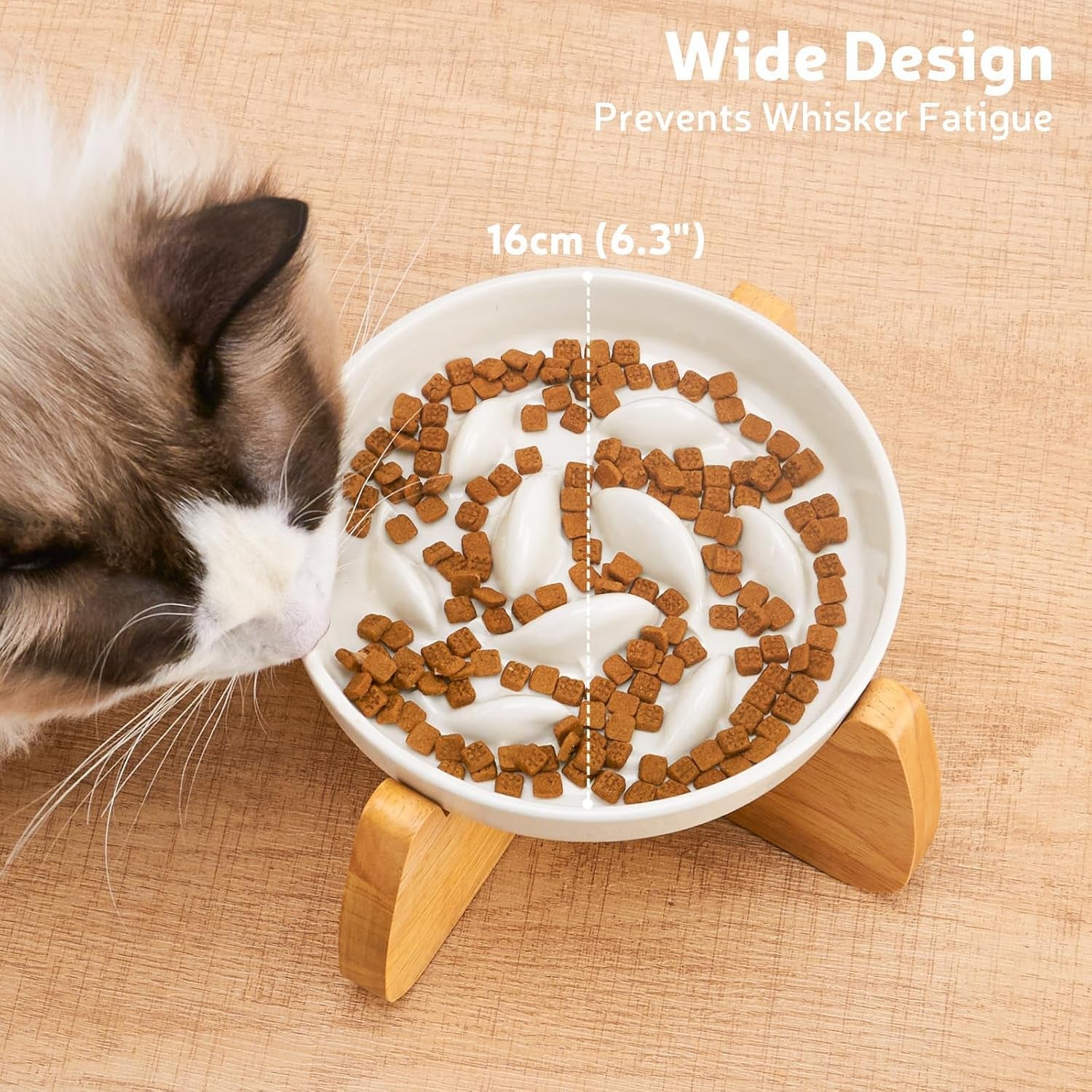 Raised Ceramic Slow Feeder Cat Bowl, Anti-Gulping & Whisker-Friendly
