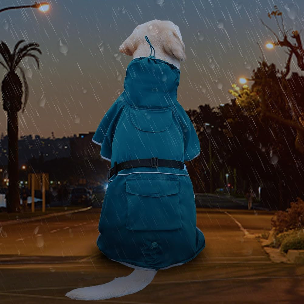 Reflective Waterproof Dog Raincoat, Adjustable Hooded Poncho