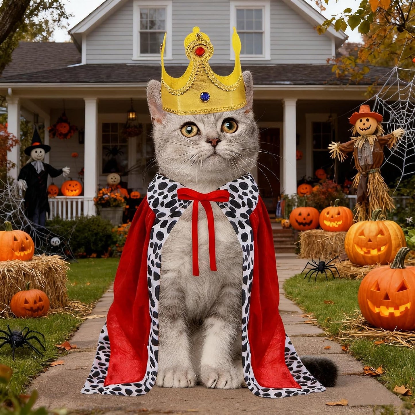 Cat Halloween Costumes, Pet Cat King Costume King Red Cloak Golden Crown Set Halloween King Prince Costumes for Cats Kitty Small Dogs