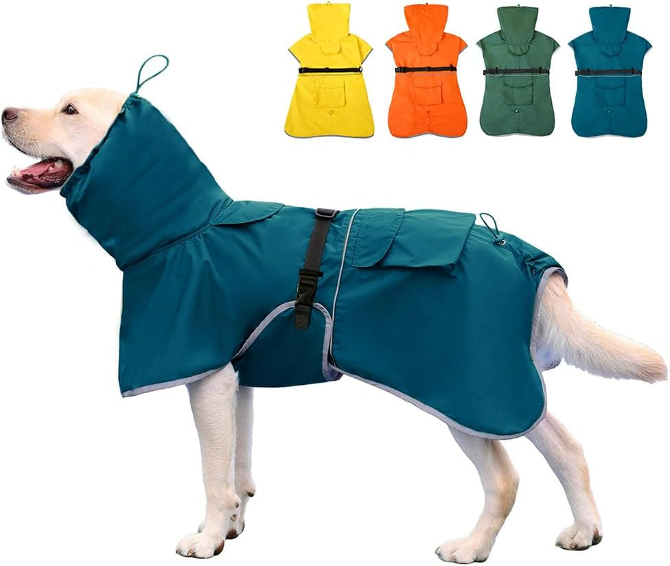 Reflective Waterproof Dog Raincoat, Adjustable Hooded Poncho
