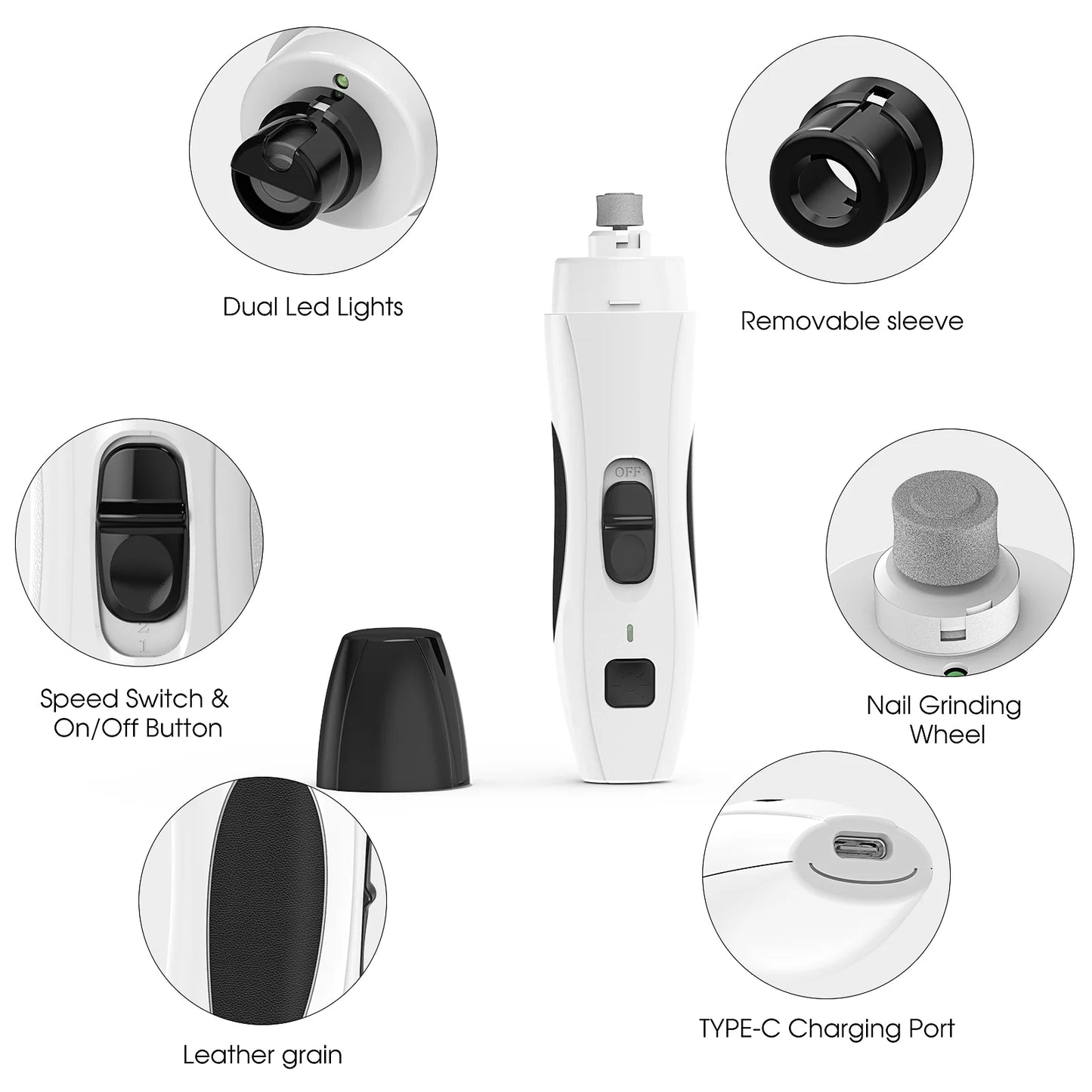 Electric Pet Nail Grinder, Quiet 2-Speed Rechargeable