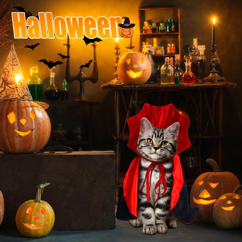 Halloween Pet Cape Vampire Witch Cloak Cosplay for Small Medium Dogs Cats | Lightweight Pet Costume, Easy to Wear, Ideal for Halloween Party, Trick or Treat & Photo Shooting