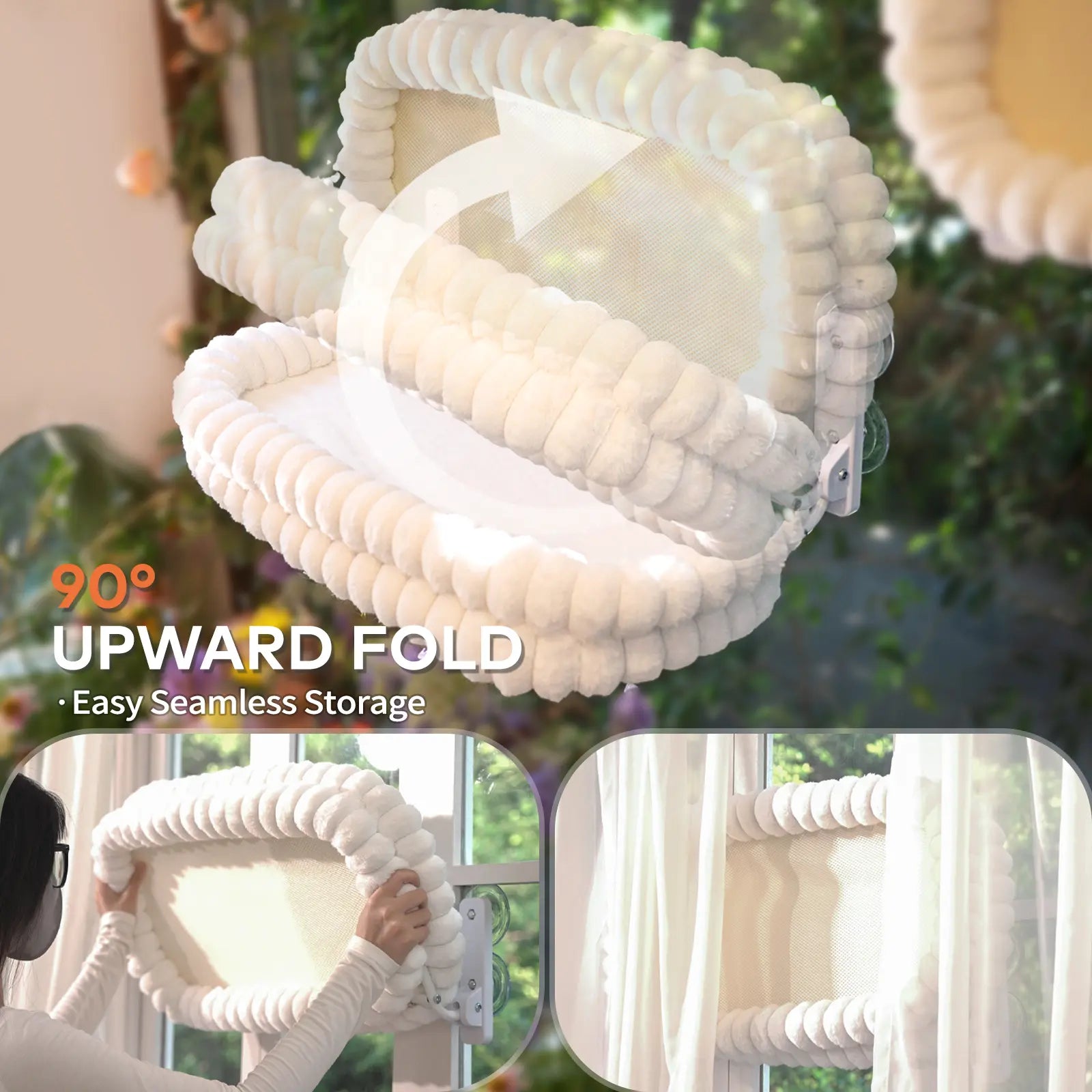 Cozy Up with Our Folding Cat Hammock for Windows - Cordless, Machine Washable, and Sturdy Design for Cats and Small Dogs!