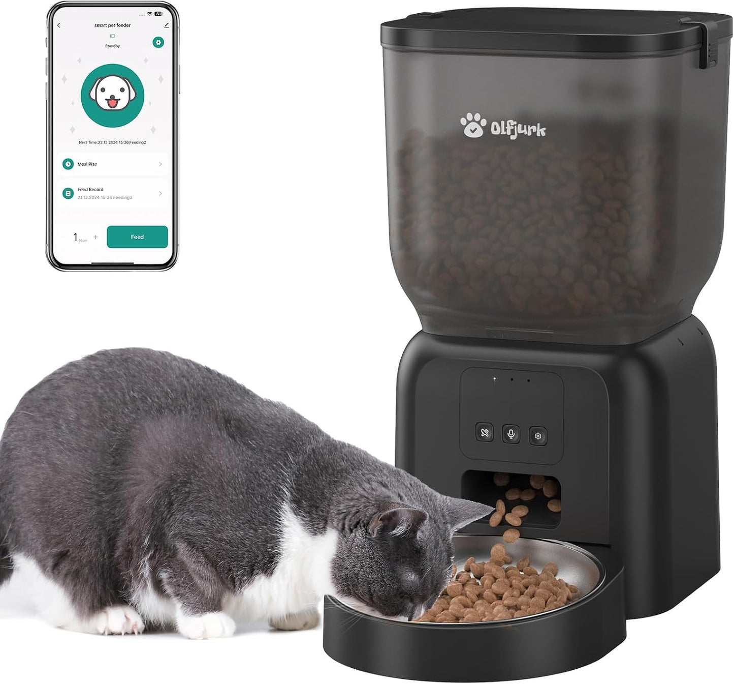 Smart App-Controlled Pet Feeder, Timed Meals for Cats & Dogs