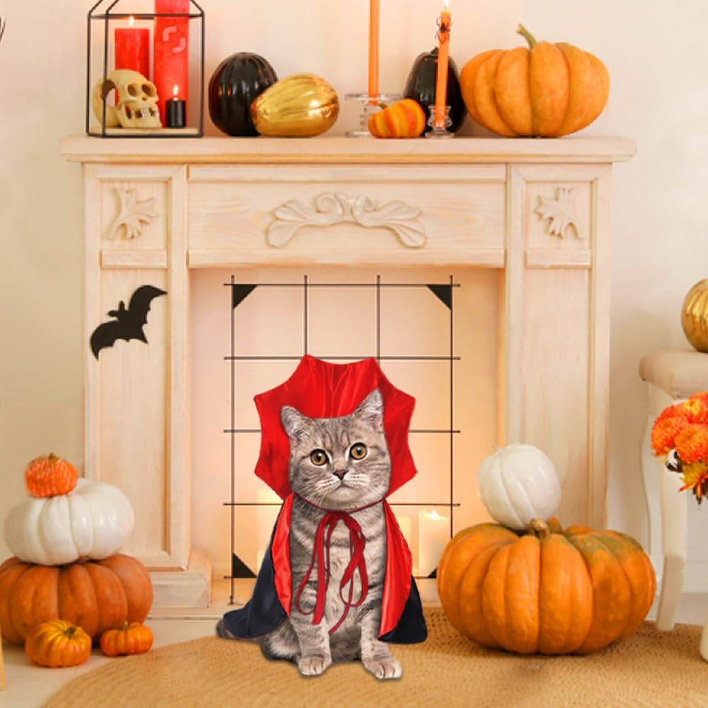 Halloween Pet Cape Vampire Witch Cloak Cosplay for Small Medium Dogs Cats | Lightweight Pet Costume, Easy to Wear, Ideal for Halloween Party, Trick or Treat & Photo Shooting
