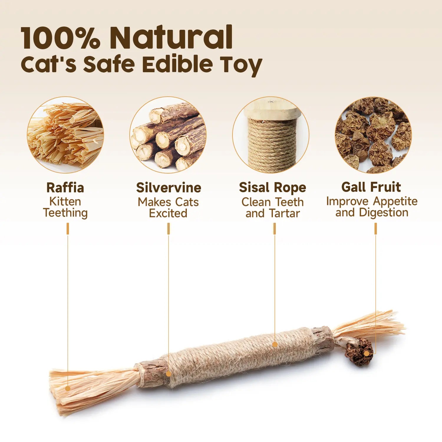 Potaroma 6 Pcs Natural Silvervine Cat Chew Sticks, Teeth Cleaning Chew Toys for Cats & Kittens