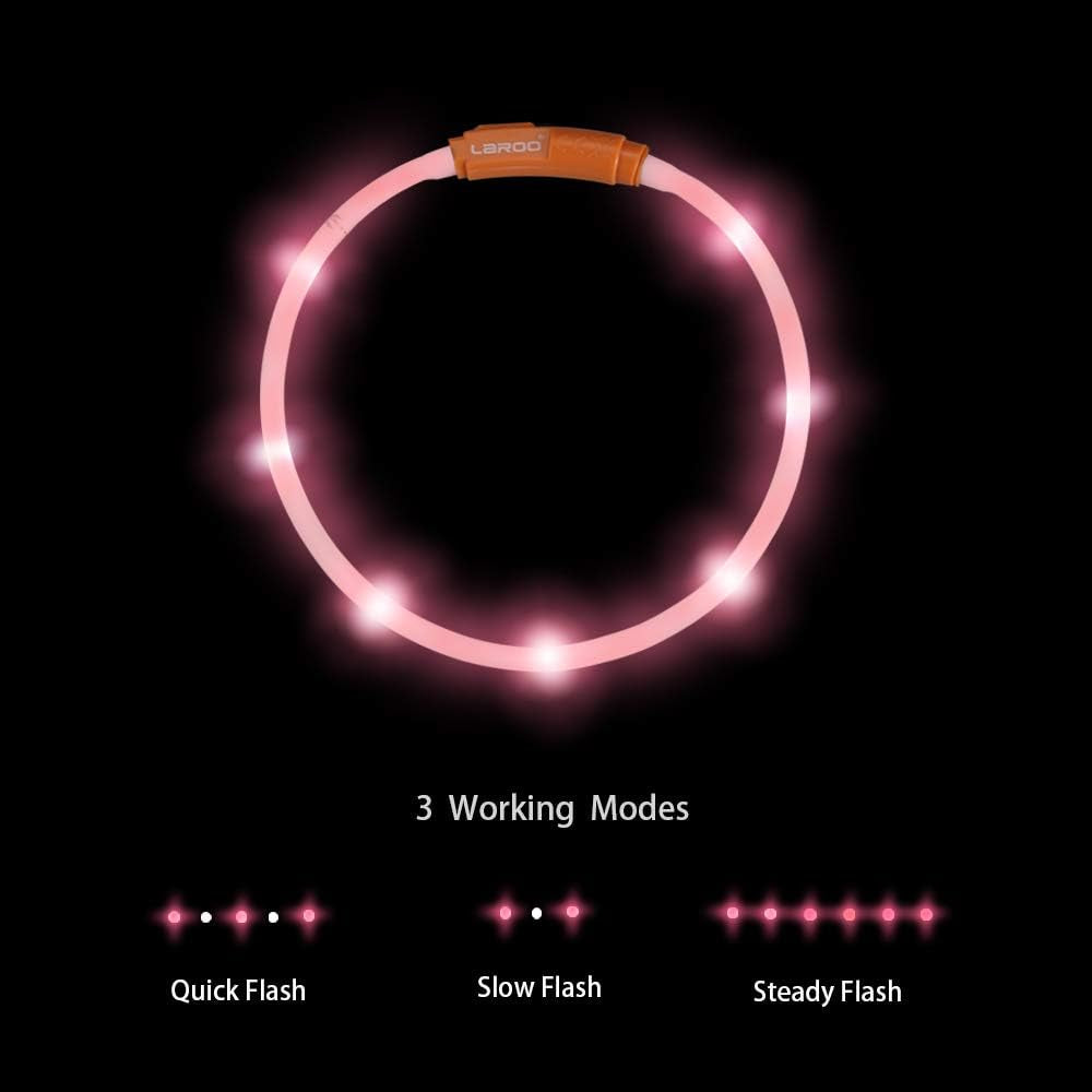 LED Light-Up Dog Collar, USB Rechargeable, 3 Flash Modes