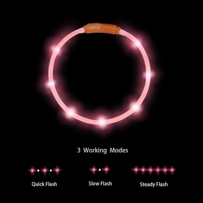 LED Light-Up Dog Collar, USB Rechargeable, 3 Flash Modes