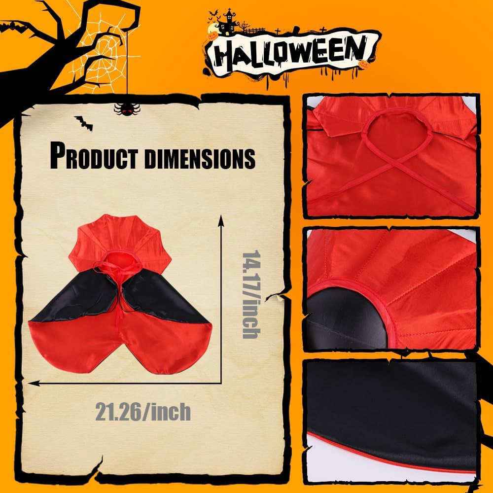 Halloween Pet Cape Vampire Witch Cloak Cosplay for Small Medium Dogs Cats | Lightweight Pet Costume, Easy to Wear, Ideal for Halloween Party, Trick or Treat & Photo Shooting