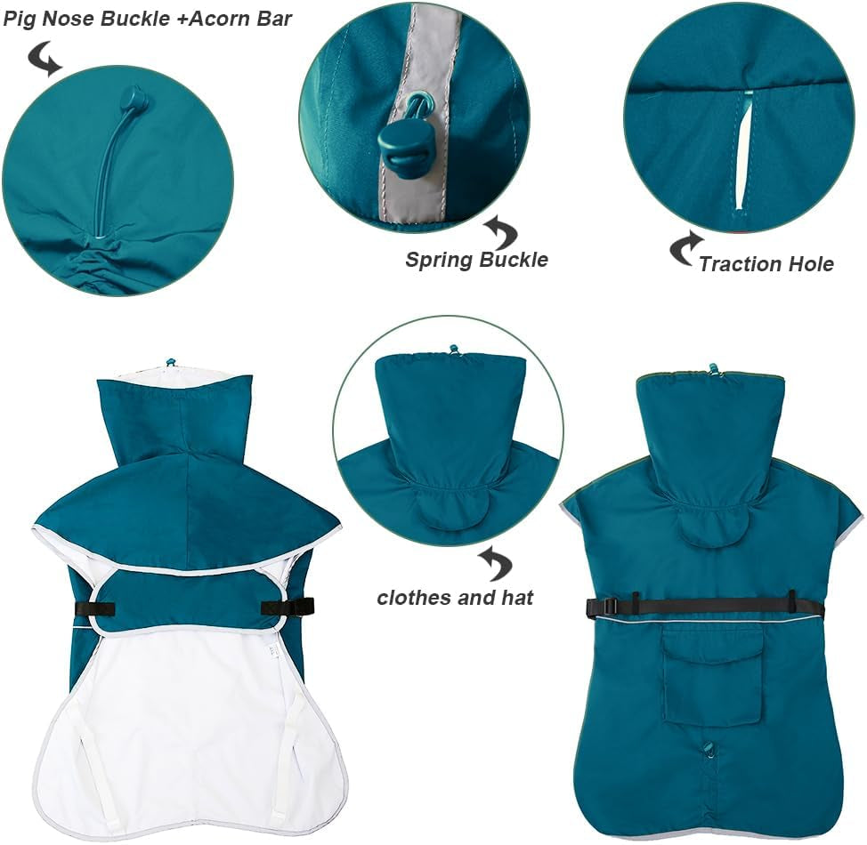 Reflective Waterproof Dog Raincoat, Adjustable Hooded Poncho