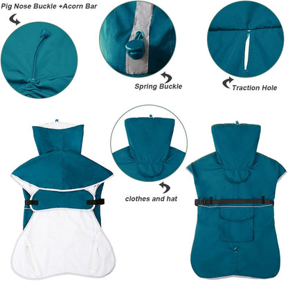 Reflective Waterproof Dog Raincoat, Adjustable Hooded Poncho