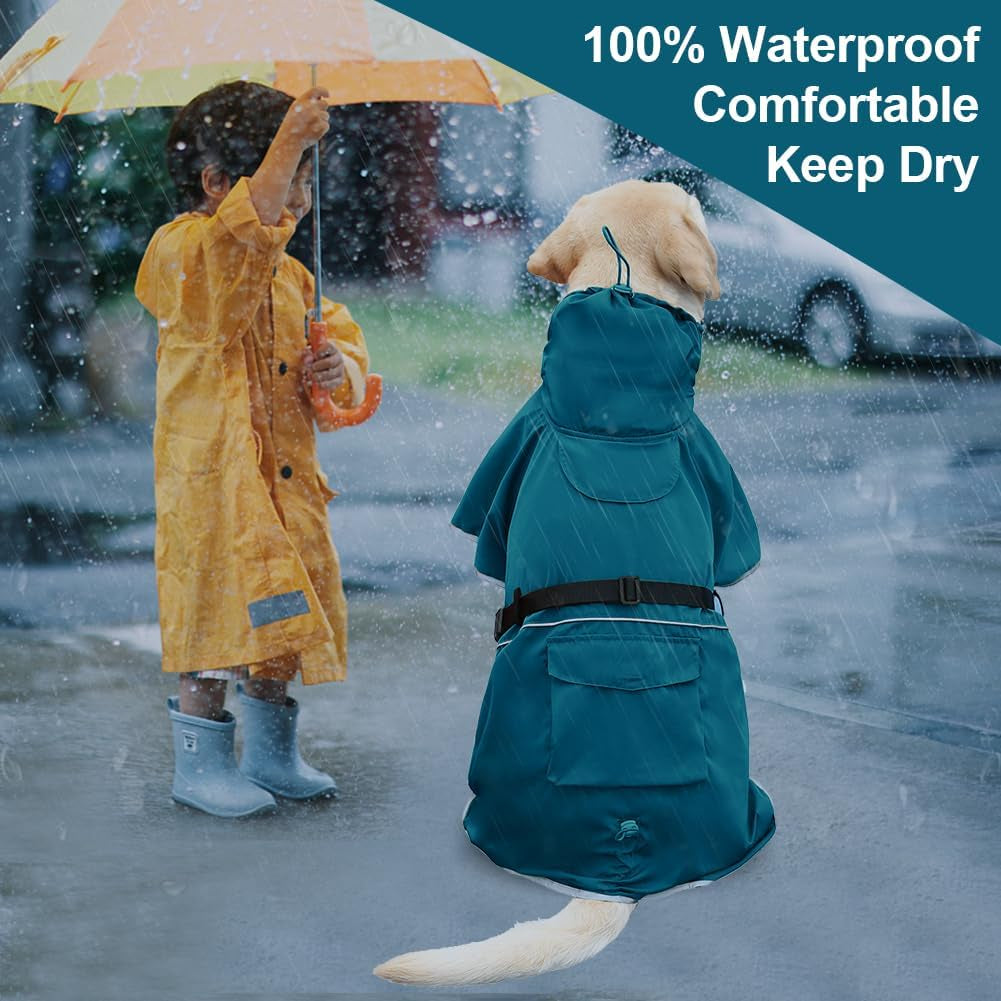 Reflective Waterproof Dog Raincoat, Adjustable Hooded Poncho