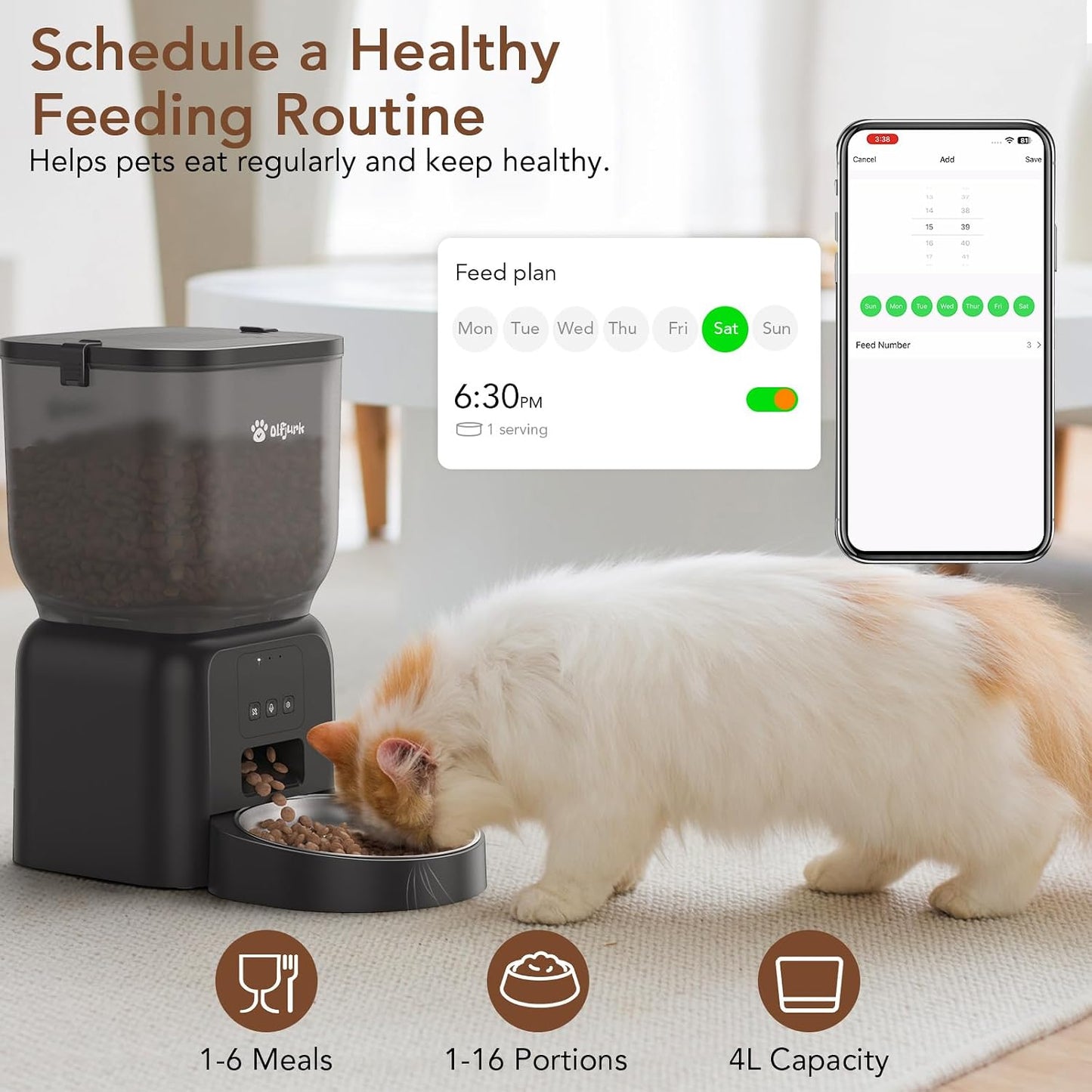 Smart App-Controlled Pet Feeder, Timed Meals for Cats & Dogs
