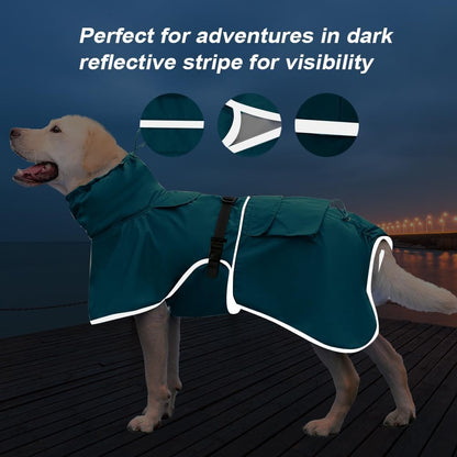 Reflective Waterproof Dog Raincoat, Adjustable Hooded Poncho
